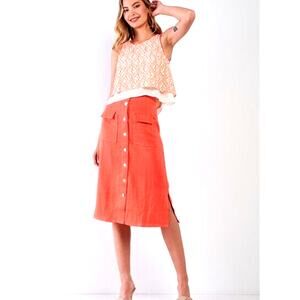 Sunny Apricot Orange Sleeveless Floral Crochet Layered Round Neck Flare Top